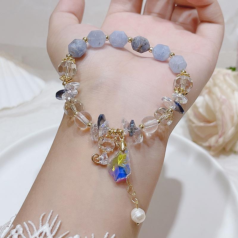 Women Diamond Crystal Candy Color Lucky Cat Pendant Bracelet