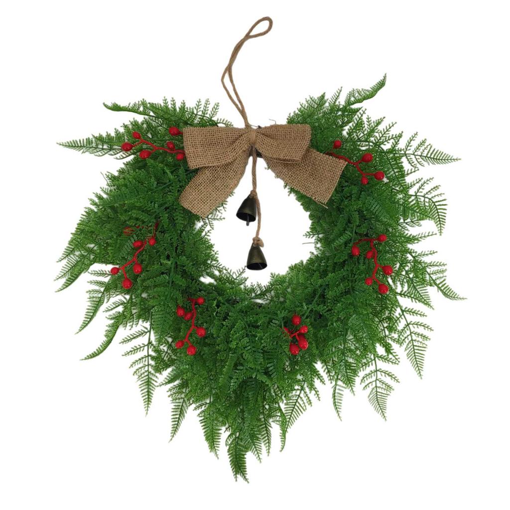 Christmas Bell and Bow Flower Wreath - Festive Front Door Hanging Decoration