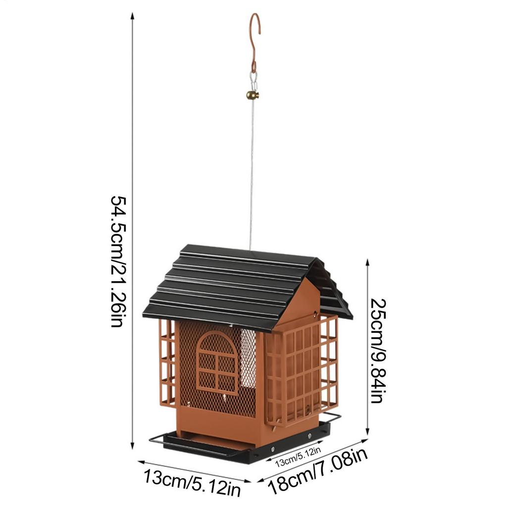 Outdoor Hanging Bird Food Feeder House Shape Metal Feeding Dispenser Double-layer Bird Food Cage For Attracting Wild Birds