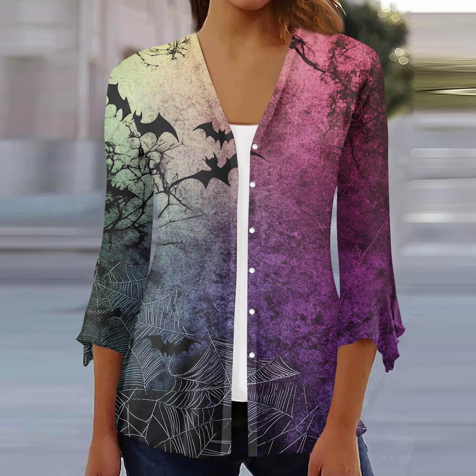 

Женский свободный повседневный кардиган-топ с принтом и рукавами семь восьмых на пуговицах M фиолетовый