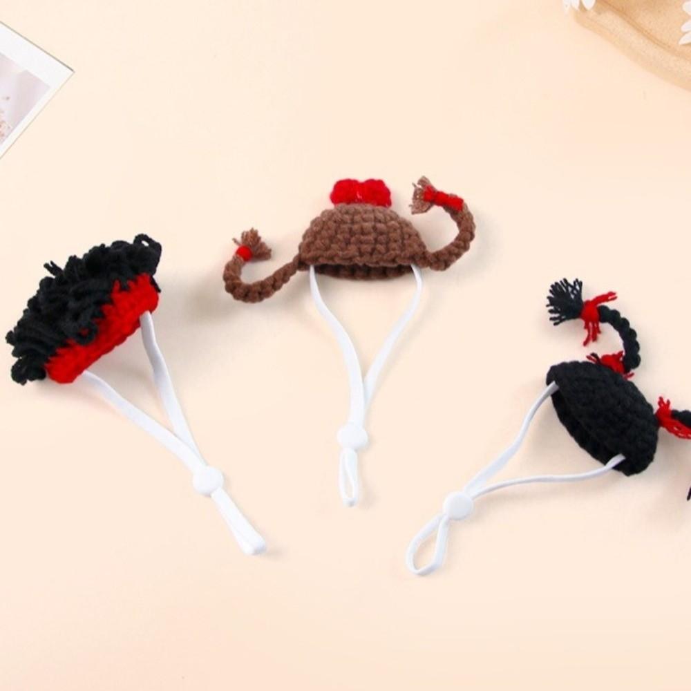 3PCS/SET Funny Hamster Knitted Hat Adjustable Strap Soft Pet Costume Hat Decorative Mini Handmade Hat Photo Props