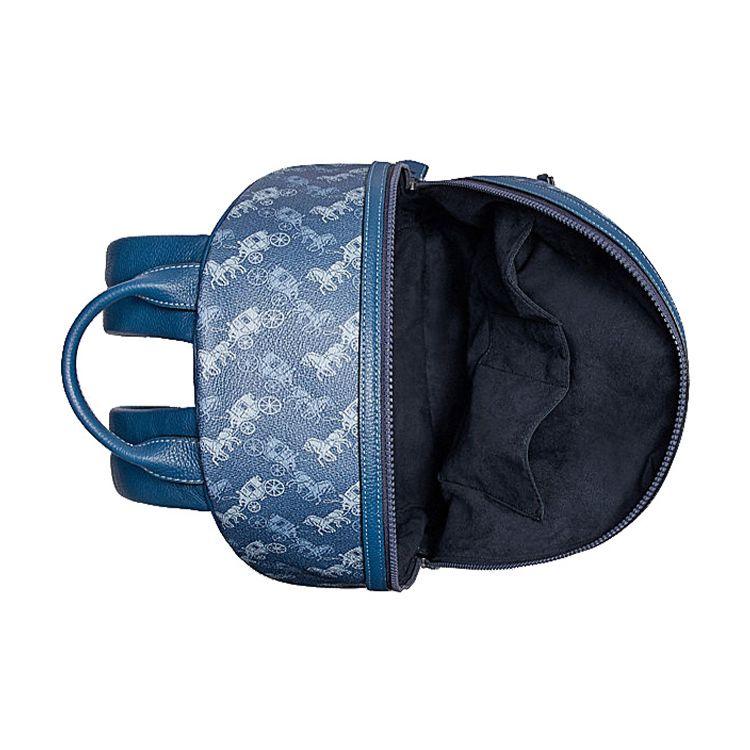 Coach Barrow Carriage Print Canvas And Faux Leather Backpack Men Backpack Blue 91532-JIP2U