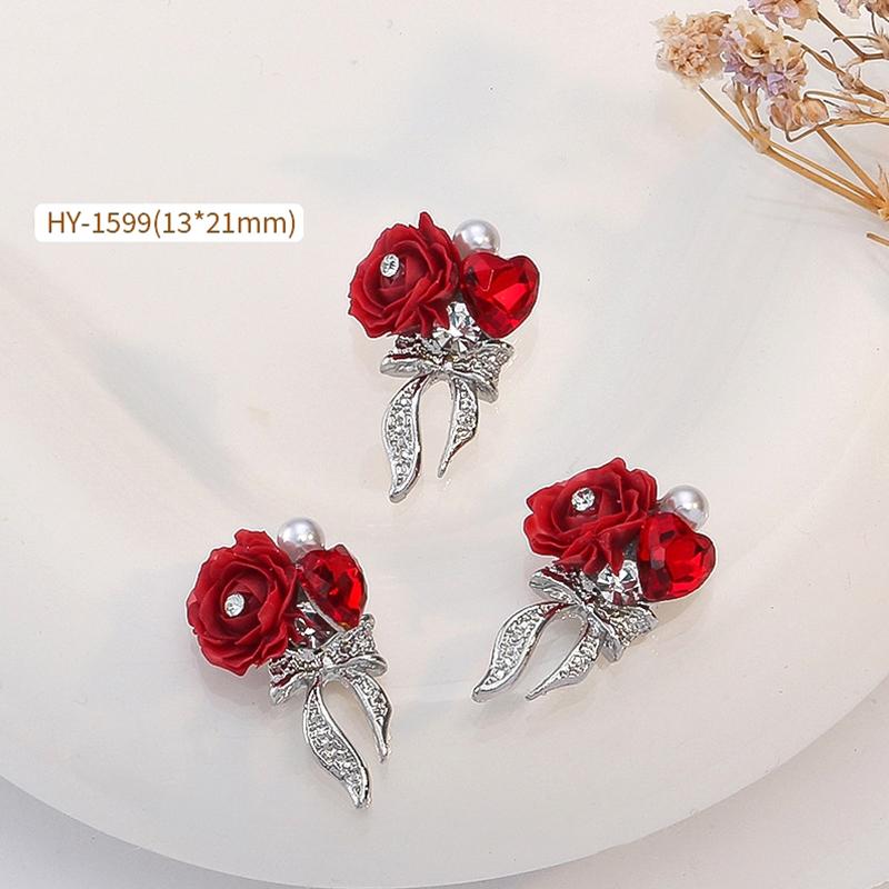 3Pcs Diy Nail Art Decoration 3D Bow-Tied Camellia Nail Art Charm Rose  Nail Drill For Valentine'S Day Manicure Design