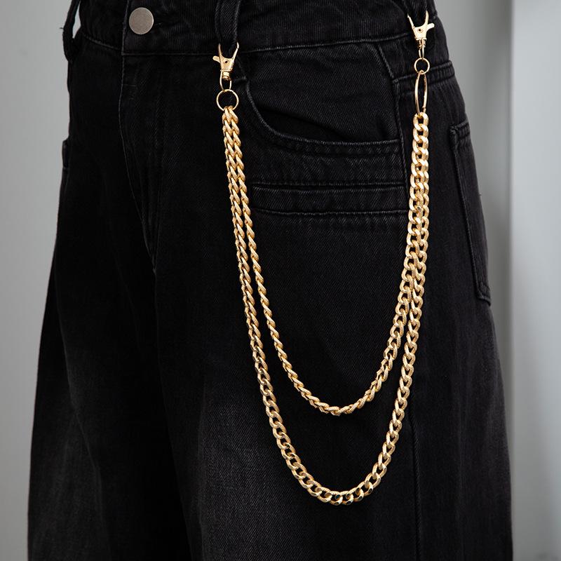 Corrente de Calça Versátil de Camada Dupla, Jeans Tendência e Descolado Personalizados para Street Hip-Hop, Corrente de Cintura, Macacões Masculinos e Femininos, Acessórios