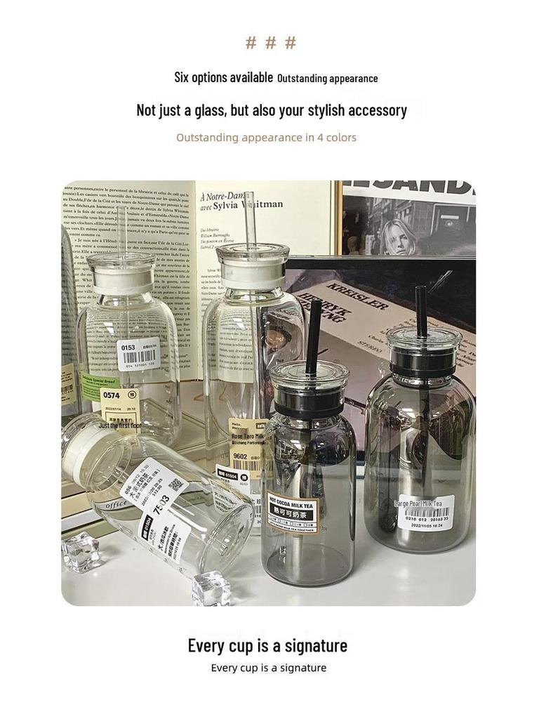 Double-Lid High Borosilicate Glass Travel Cup with Leather Sleeve
