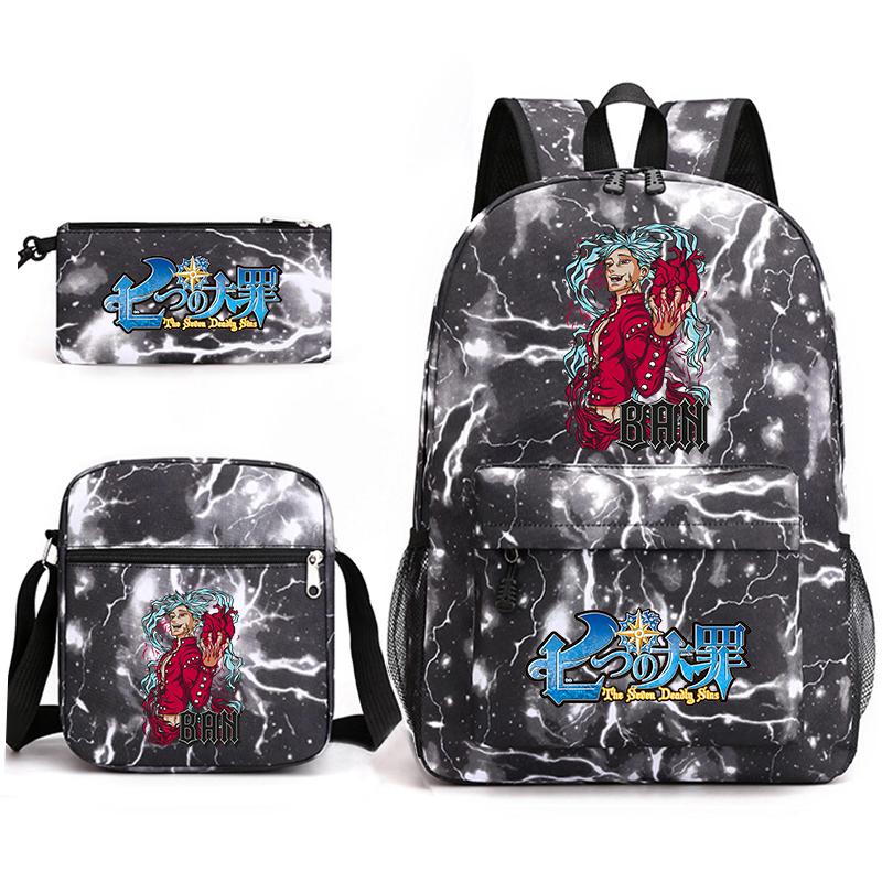 Anime The Seven Deadly Sins School Backpack Set with Shoulder Bag Pencil Case for Kids Teens Daily Bookbag