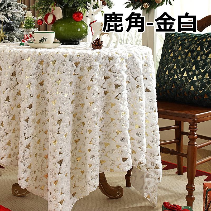 Christmas Tablecloth White Snowflake Atmosphere Tablecloths Festival Party Decoration Table Round Table Fabric for Home Use