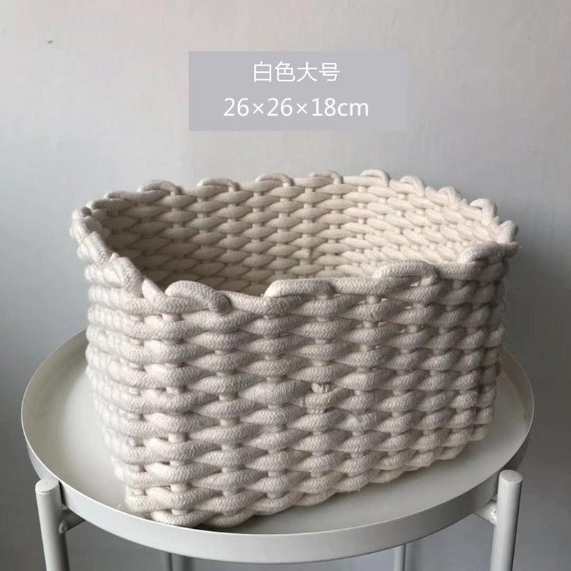 Nordic Cotton Line Ručně tkaný úložný košík z hrubého lana Jednoduchý stolní organizér Box na dětské hračky, svačiny, klíčenky, kosmetické drobnosti