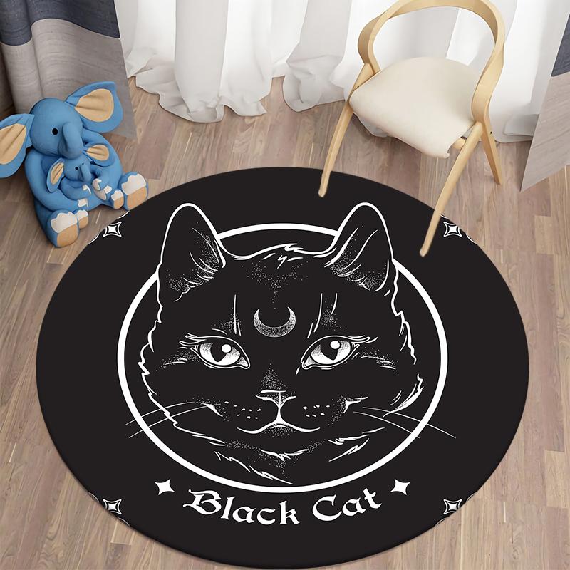 Black Cat Round Carpet for Living Room Rugs Children Carpet Bedroom Bath Mat for Children Home Decoration Anti-slip Doormat