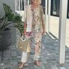 Women's Fashion Casual Loose Solid-color Cotton and Linen Two-piece Set
