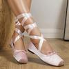 Fashion Silk Sweet Women's Ankle Strap Ballet Shoes Bowknot Ladies Shoes for Women Leisure  Mary Janes Flats