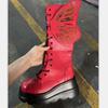 Fashion 2025 New Womens Punk Style Personalized Butterfly Slope Heel Platform Lady High Boots Motorcycle Rider Boots Stage Cosplay Shoes