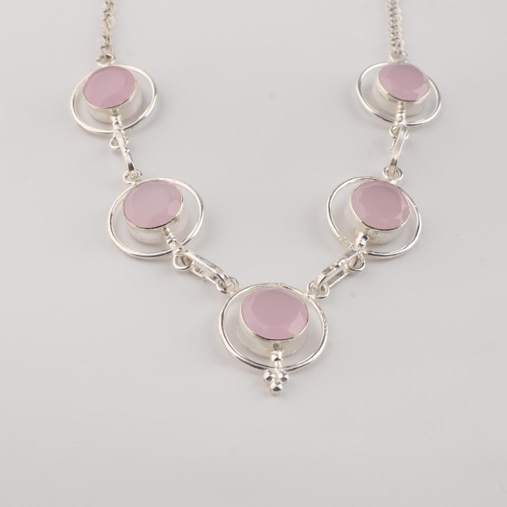 Rose Chalcedony Gemstone Silver Necklace, 925 Sterling Silver Handmade Necklace, Wedding Necklace, Elegant Bridal Necklace RN-2-20
