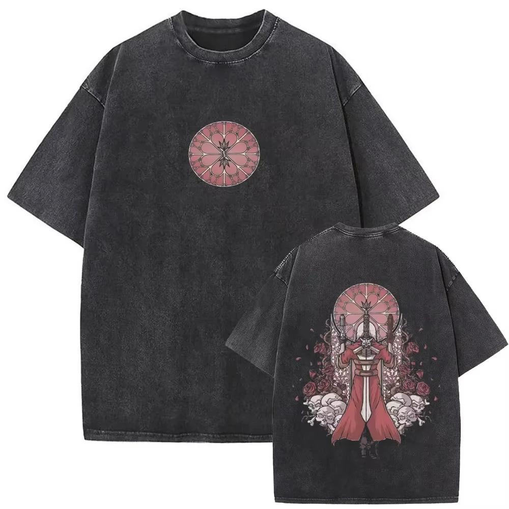 Game Devil May Cry Dante Vintage Acid Washed T-shirt Men Gothic Retro Fashion Short Sleeve T Shirts Male Hip Hop Streetwear