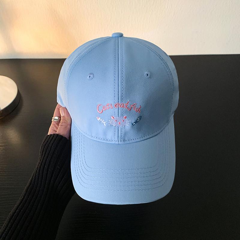 Adorable Cat Embroidered Baseball Cap Stylish Korean Version Wide Brim Adjustable Hat For Women