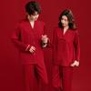 Couple's Chinese Style Pajama Set Long Sleeve Ice Silk Red Sleepwear Men’s Spring Autumn Wedding Gift Loungewear