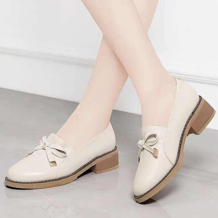WTEMPO Women Large Size Casual Soft Sole PU Pumps Spring Autumn Solid Color Faux Leather Slip-on Shoes for Working