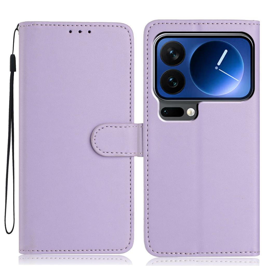 For Xiaomi 17 Pro Max Wallet Case with Strap/Multiple Card Slots Solid Color Leather Stand Phone Cover