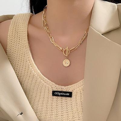 Head Necklace Double Necklace Female Trendy Simple Coin Pendant Clavicle Chain Jewelry