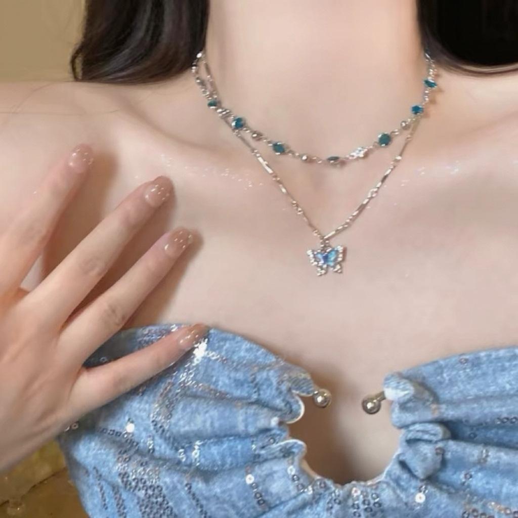 Dark Zircon Cross Beaded Necklace for Women, Long Summer Style Neck Chain, Trendy and Versatile Collar Chain, Instagram Style