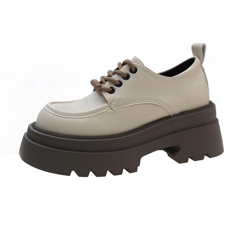 

Черные кожаные туфли в ретро-британском стиле, женские, весна 2025, новые, толстый каблук, толстая подошва, увеличивающая высоту, маленькие туфли-лоферы 35