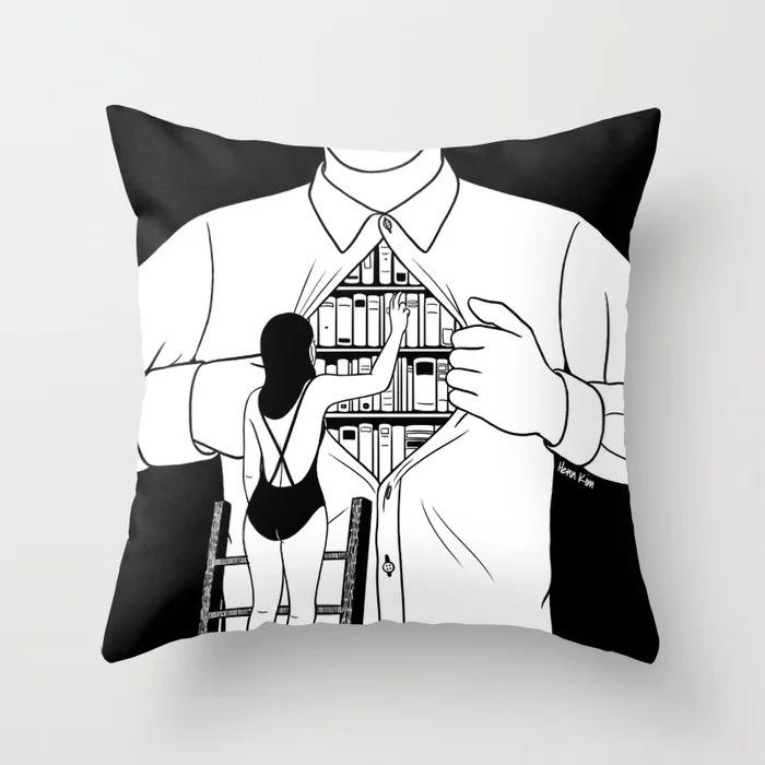 Nordic Black And White Cartoon Portrait Ultra-Short Velvet Pillow Cover Without Core Cushion Cover Premium Durable