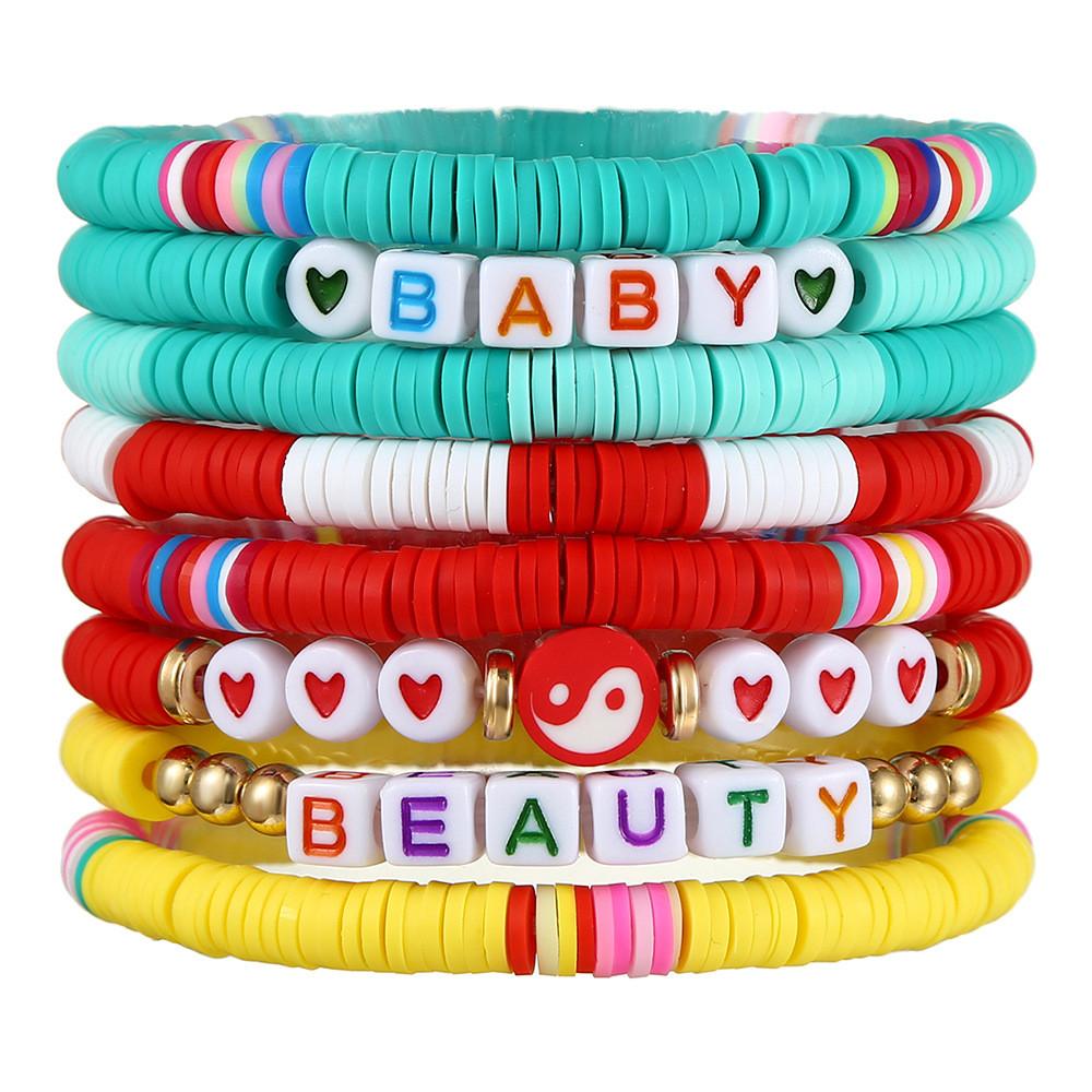 Handcrafted Soft Clay Letter Bracelets Set For Couples With Heart And Yin Yang Symbols For Travel Gifts
