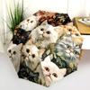 Persian Cat and Plant pattern, automatic folding umbrella, portable and foldable design, 8 ribs, a Christmas or birthday gift.