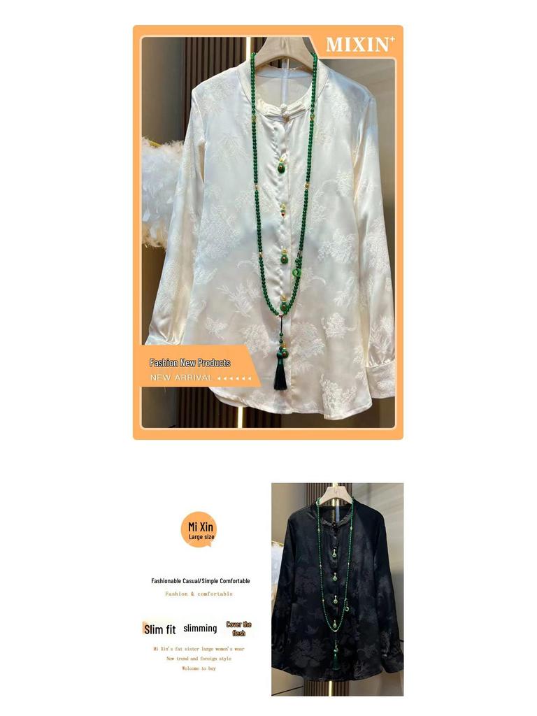 2024 Damen Übergröße Schlankmachende Chinesischer Stil Langarm Bluse