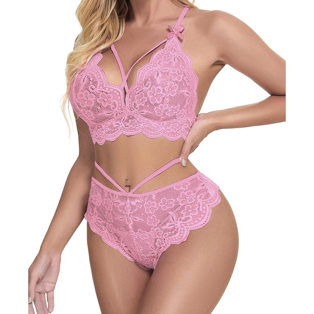 European & American Sexy Mesh Lingerie Set with Crisscross Straps - Two-Piece See-through