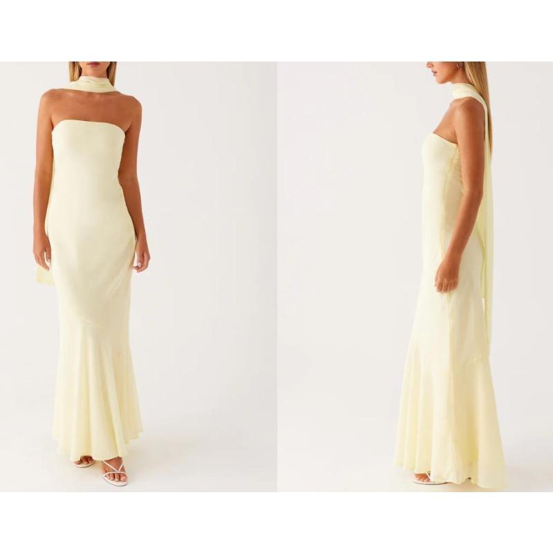 Europe, America, Amazon Spring and Summer New Temperament Socialite Satin Backless Tube Top Digital Printing Dress