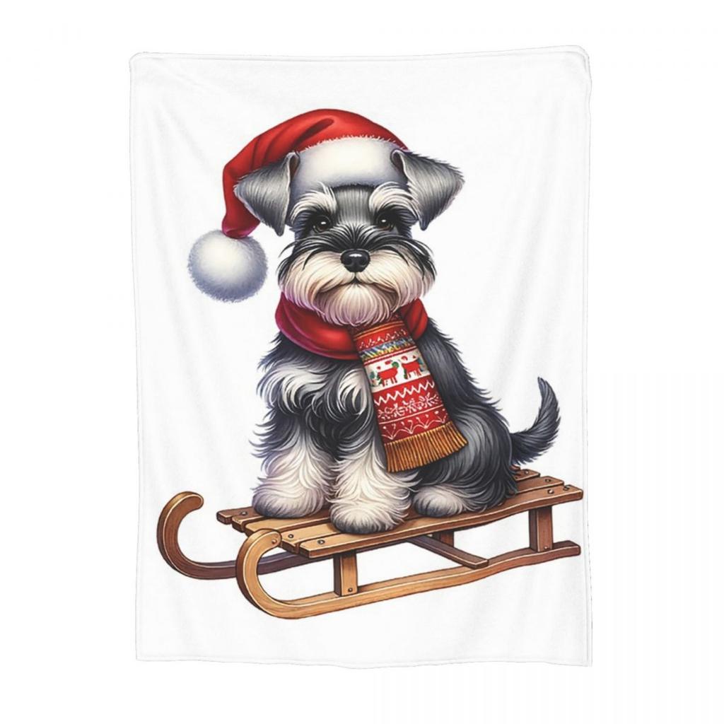 Miniature Schnauzer Dog On A Sled Blanket Soft Warm Flannel Throw Blanket Bedding for Bed Living room Picnic Travel Home Sofa