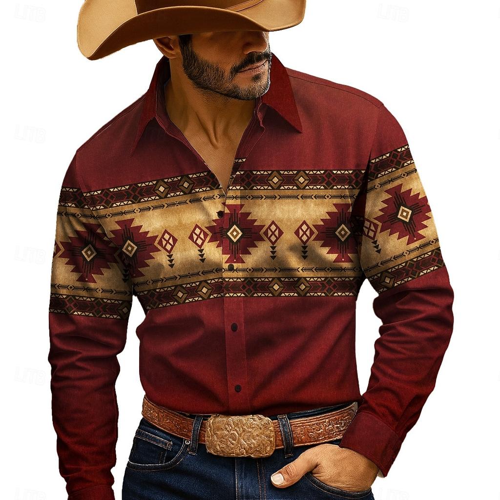 Men's Geometric Aztec Ethnic Shirt Fashion 3D Printed Shirt Button Up Shirt Casual Long Sleeve Shirt Street Blouse for Mens