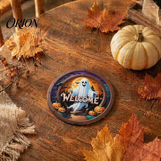 Halloween Wooden Coasters 6Pcs/Set Coasters, Retro Pumpkin Ghost Drink Heat Resistant Cup Holders Round Insulation Pads for Dining Table Holiday Decor