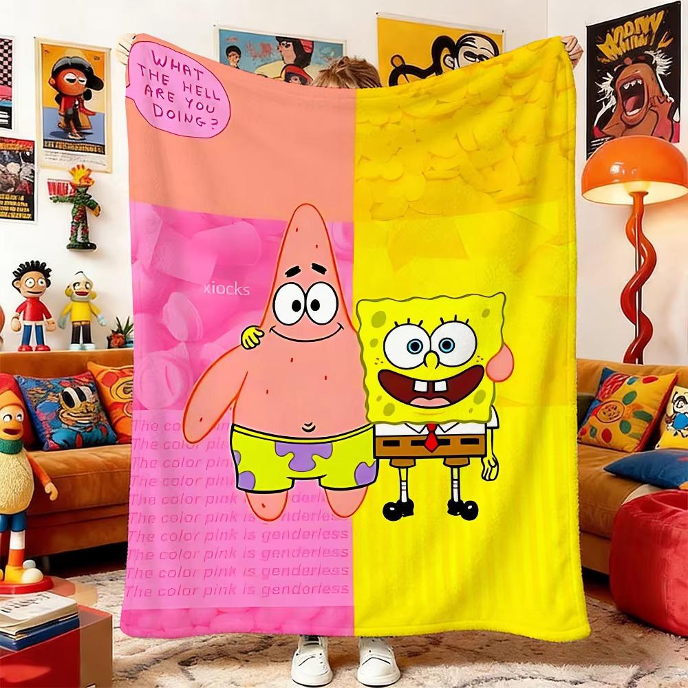 Soft Throw Blanket and S-SpongeBob Fluffy Plush Bedspread on Bed Anime Home Decoration Sofa Blankets Throws Warm All Season