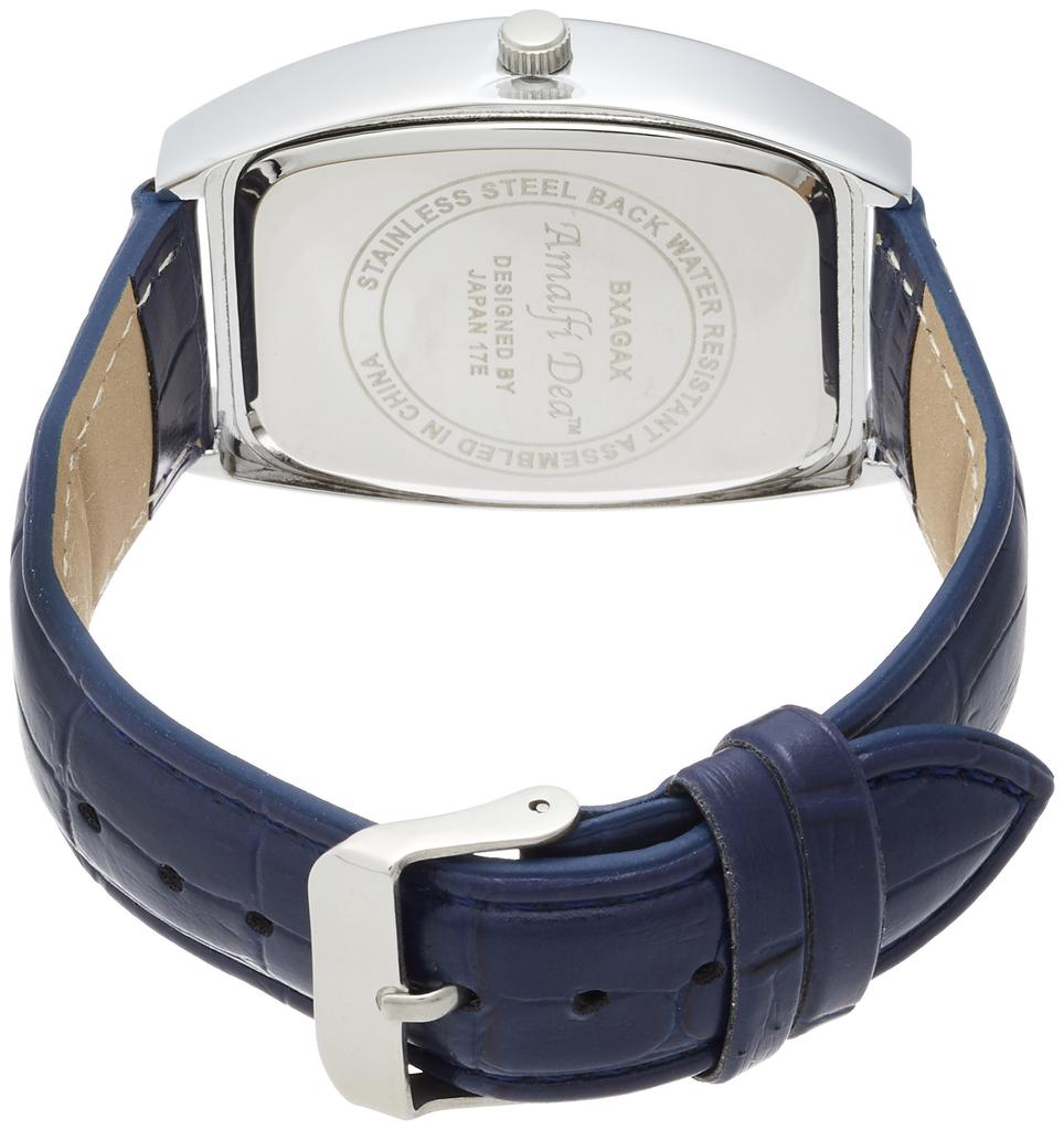 ALIAS Analog Men's Watch, Tonneau Case, Waterproof Leather Strap, A35M28, Navy