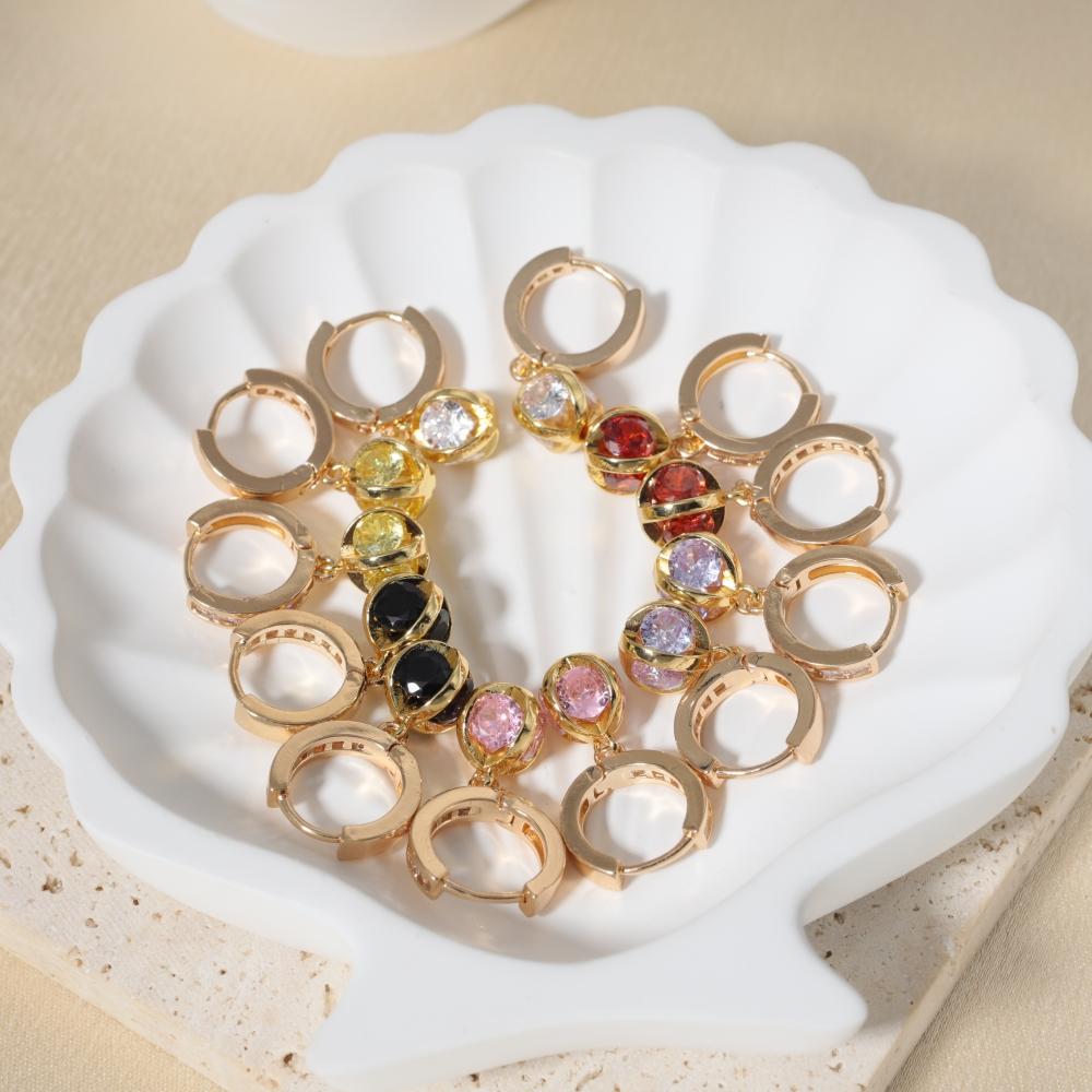 1 Pair Fashion Round Dangle Earrings for Women Zirconia Earring Jewelry Wedding Party Accessories