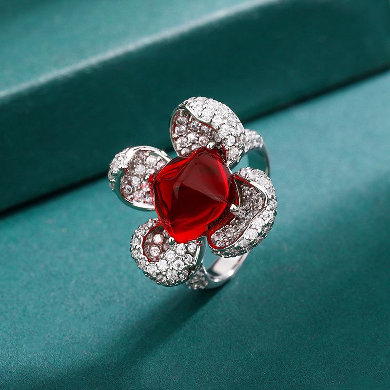 Jewelry Ruby Necklace Emerald Crystal Zircon Necklace Ring Princess Temperament Jewelry Set