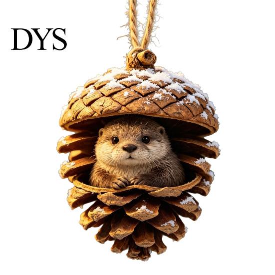 Festive Tree Trimmings Forest Animal Acorn Ornaments, Cozy Woodland Christmas 2D Acrylic Realistic Hanging Decor Pine Cone Pendant for Xmas Tree, Home