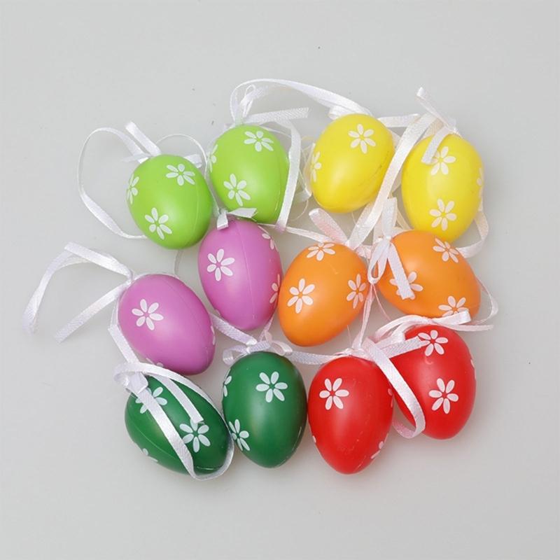 12PCS Plastic Easter Eggs Happy Easter Day Decors with Hangable Lanyards Colorful Eggs for Outdoor Easter Decors