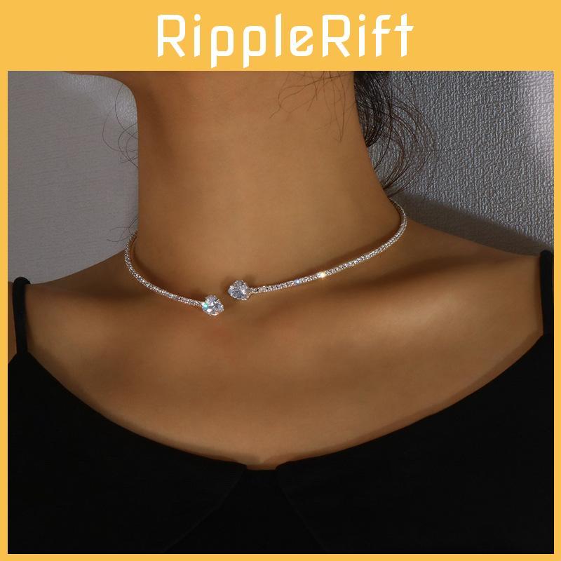 Exquisite Heart Shaped Rhinestone Open Choker Necklace For Women Stylish Accessory