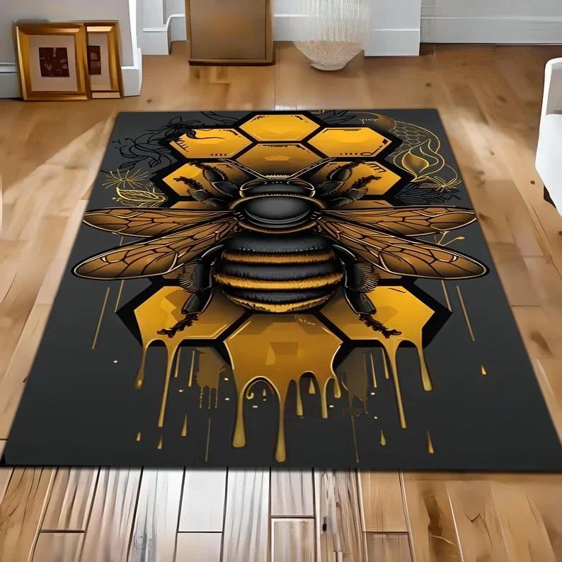 Honeycomb Bee Area Rug Boho Hexagon Art Nature Inspired Home Decoration Carpet