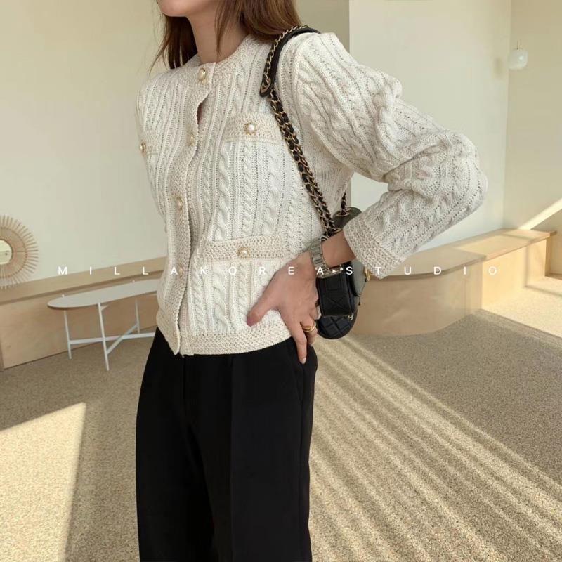 Short Knitted Cardigan Women's Solid Color Pearl Button Warm Coat Short Top New Fashion Simple Casual Commuting Spring Autumn