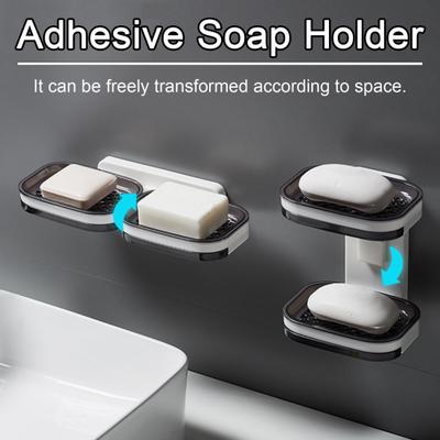 Soap Box Double Layer Shower Soap Dish with Strong Suction Cup Easy To Install No Drilling Wall Mounted Soap Tray