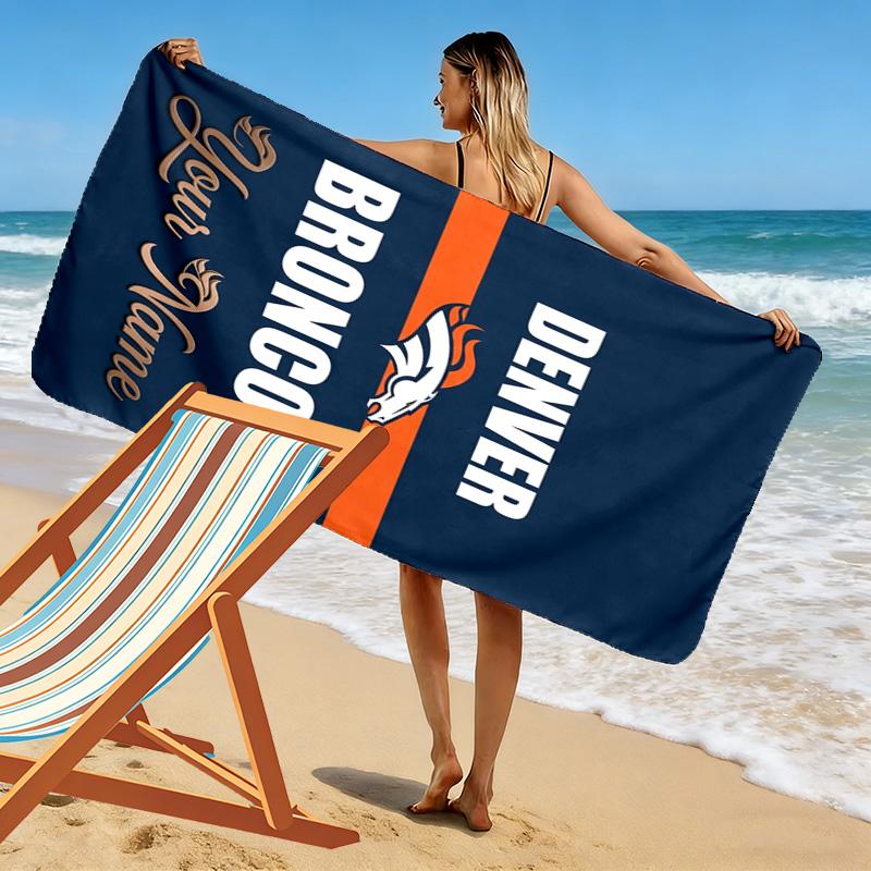 Name Custom Denver Broncos Logo Print Beach Towel, Large Soft Quick Dry Towel for Beach Camping Swimming