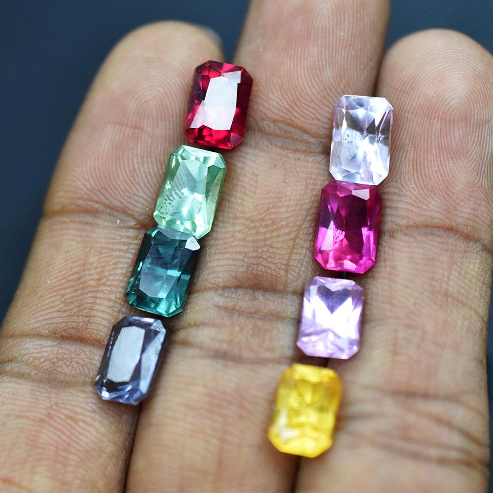Natural Mixed Color Sapphire Loose Gemstone 7x5 Mm 9.00 Ct Lot Emerald Cut September Birthstone Gift