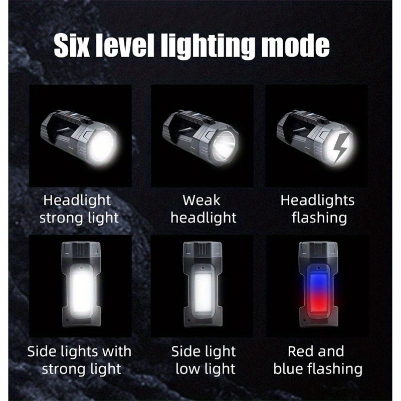 Solar Powered Handheld LED Flashlight with COB Side Light, Multifunctional Camping Light, Suitable for Outdoor Camping, Hiking, Fishing, and Hunting