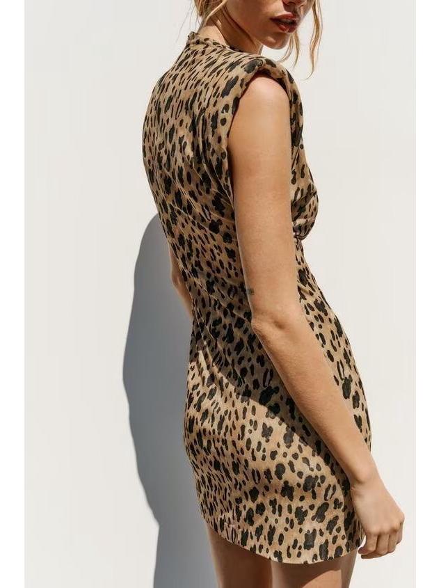European and American Style Leopard Print Sleeveless Slim Fit Dress - Spring/Summer Collection