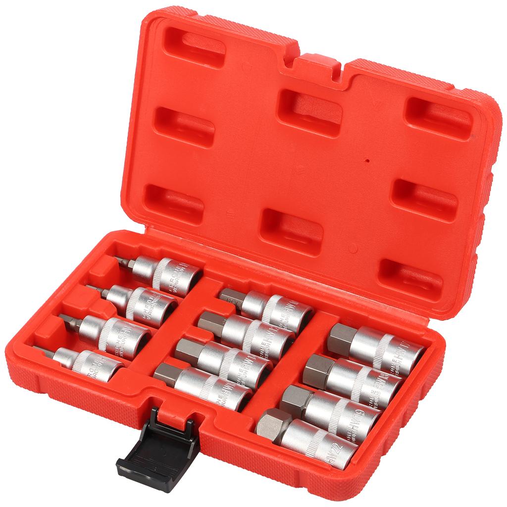 1/2 Inch Drive Hex Bit Socket Set Tool 12Pcs Steel Allen Socket Set with Storage Case 5 mm to 22 mm for Most Ratchet Screwdriver