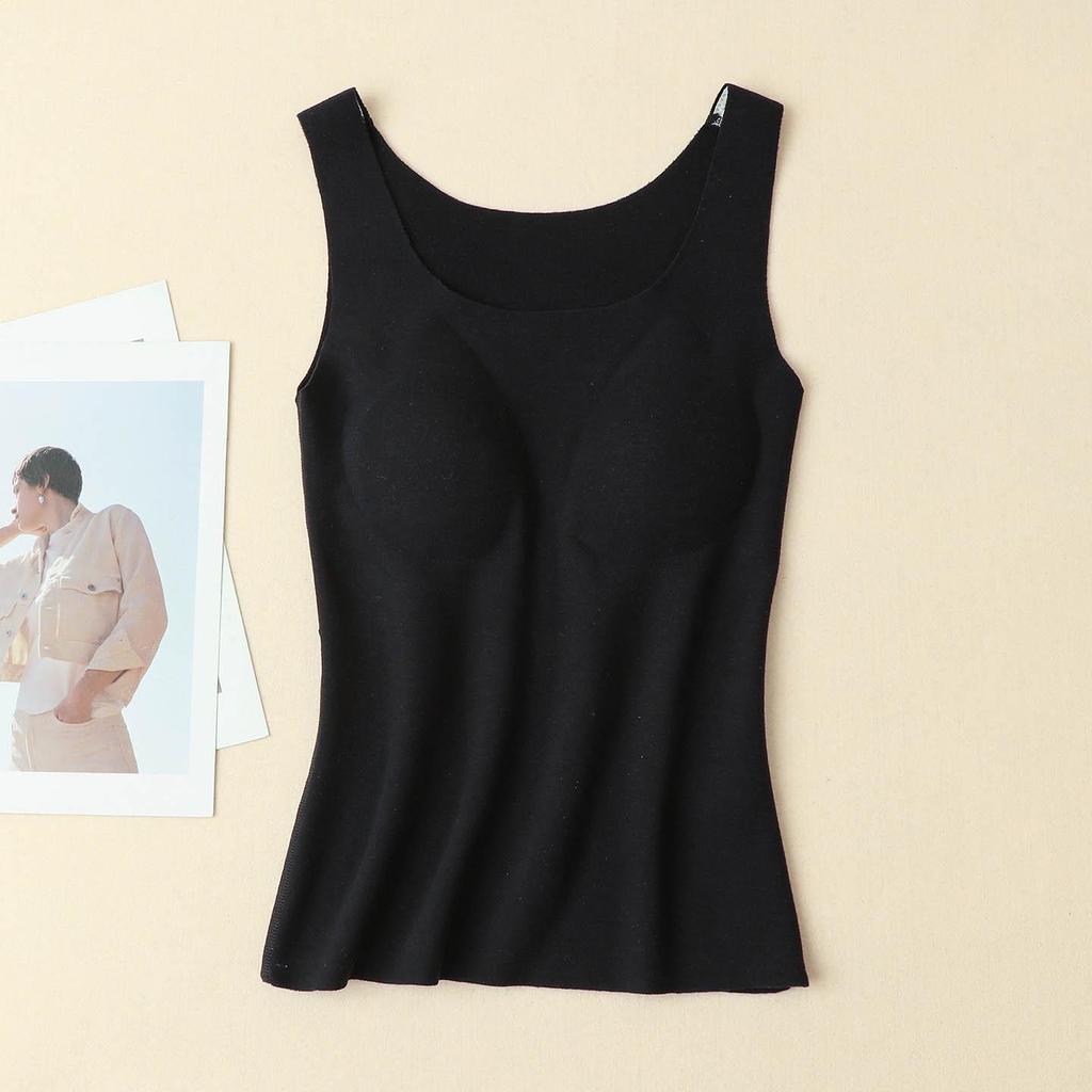 Women's Seamless Mulberry Silk Warm Bra Vest with Chest Pads - Autumn/Winter Base Layer